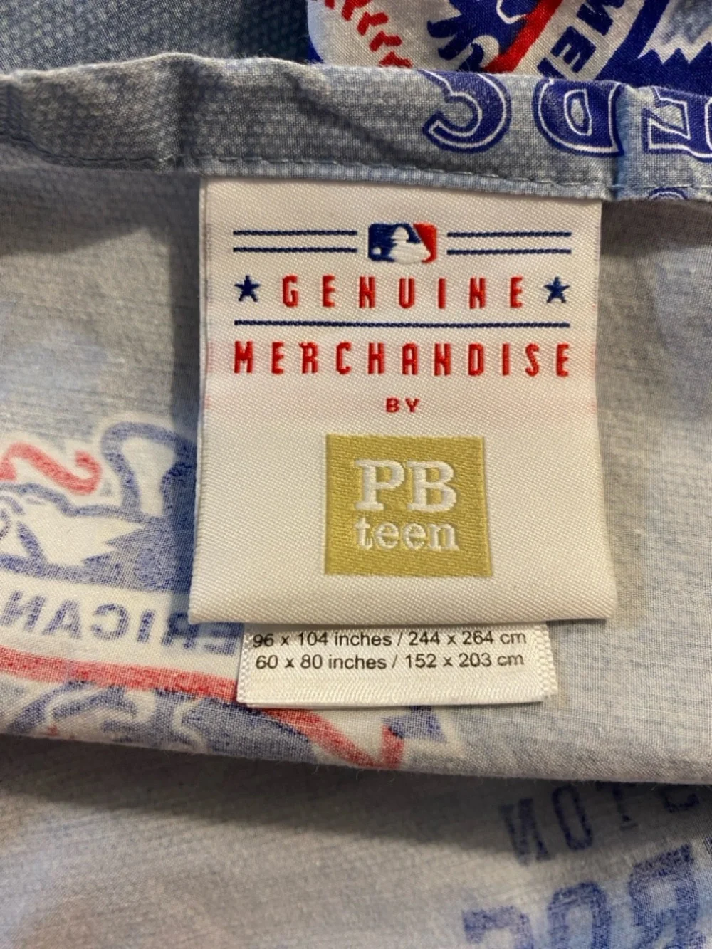 Pottery Barn Teen blue MLB Baseball organic cotton queen flat sheet